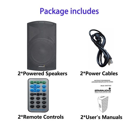 Pair 4000W PA Powered Active Bluetooth Speakers 15 Inch Audio Stage DJ Speakers - Picture 24 of 24