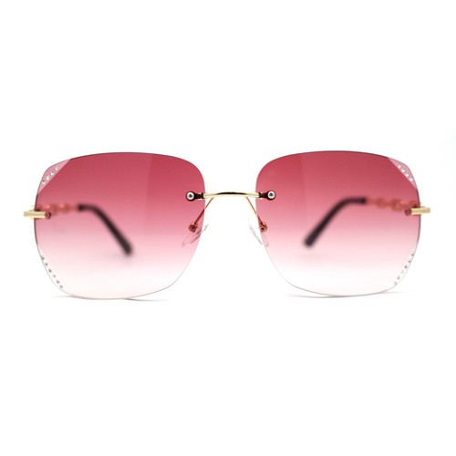 Womens Rimless Rhinestone Jewel Diva Metal Rim Sunglasses - Picture 7 of 17