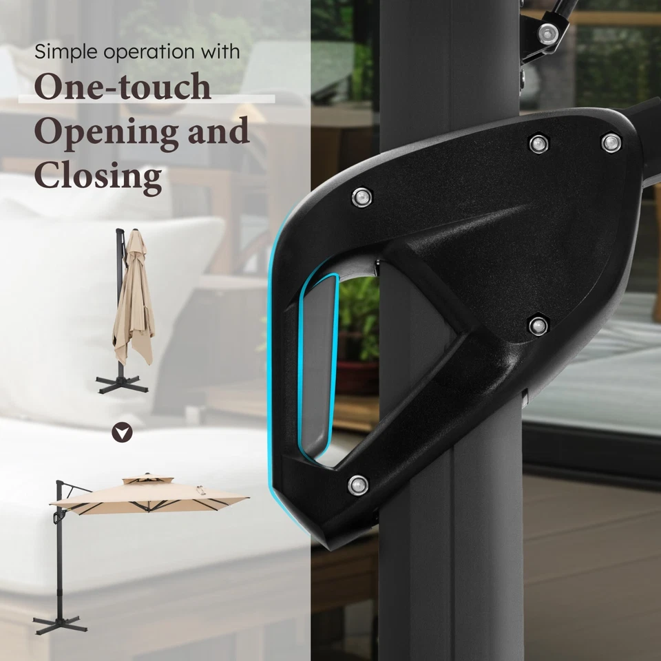 Paraguas de patio con base voladizo para exteriores paraguas colgante rotación 360° 9'x12' Foto 3 de 4