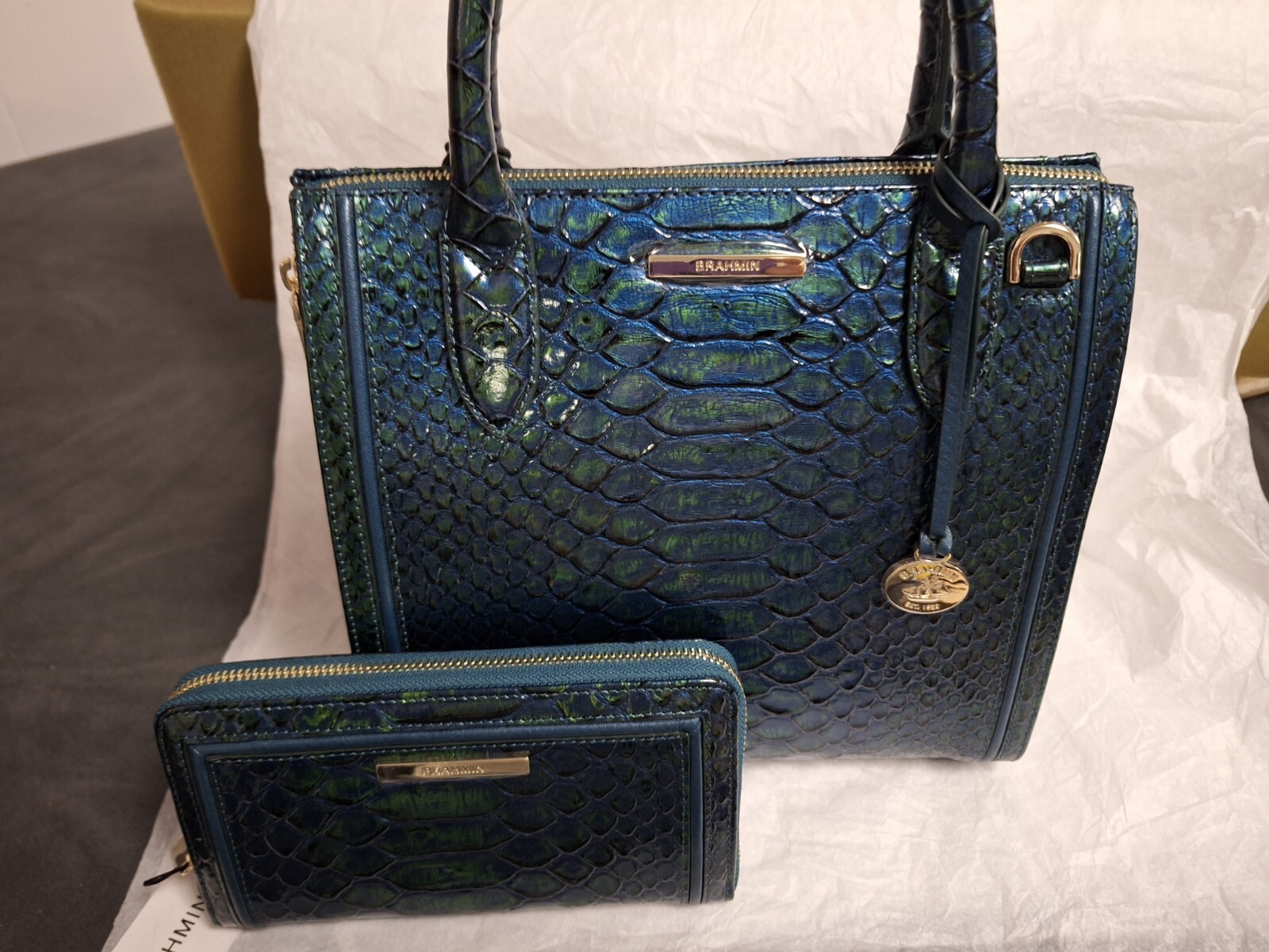 Brahmin Kalopsia Collection Small Caroline Evergreen Satchel & Matching Wallet image 4