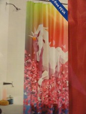 New PEVA SHOWER CURTAIN Pink Blue White glitter UNICORN bold whimsical unicorns