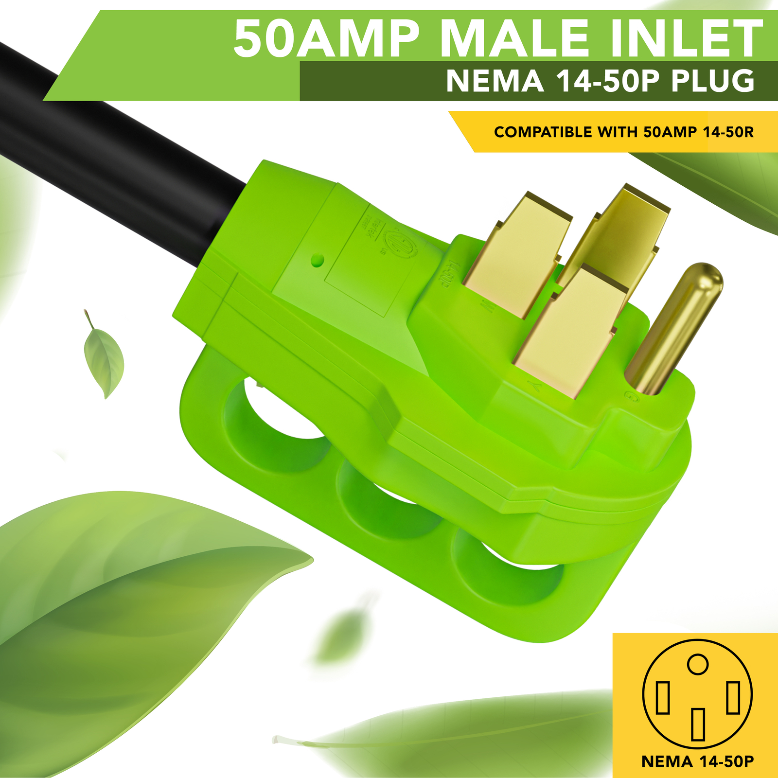 50 FOOT 50AMP 90-Degree Locking Heavy Duty RV Extension Cable Leisure Cords