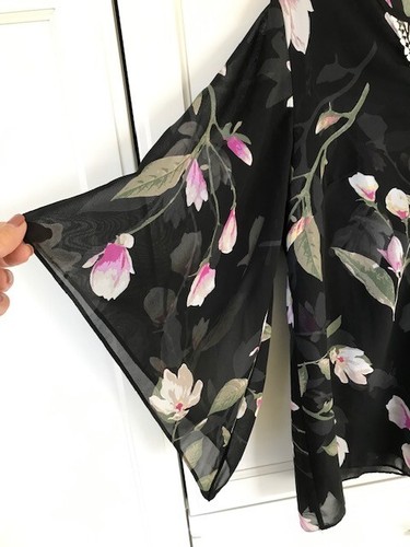 Belle by Kim Gravel Blouse Sz XS Black Floral Embroidered Lined Sheer Sleeves - Picture 4 of 12