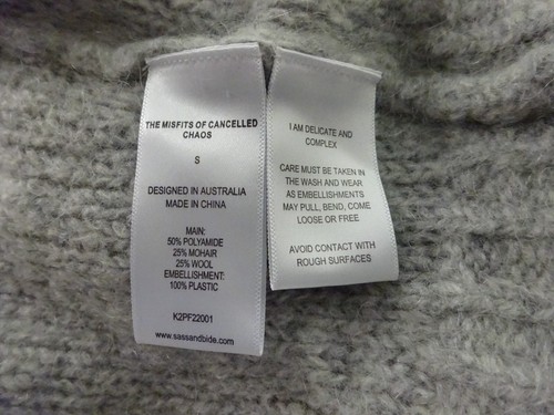 SASS & BIDE Embellished Cropped Mohair Blend Grey Cardigan - Size Small - Picture 5 of 5