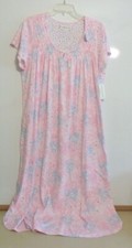 NWT MISS ELAINE LONG NIGHTGOWN-SS-SZ 1X-PINK/WHITE- 78 SOFT COTTON BLEND