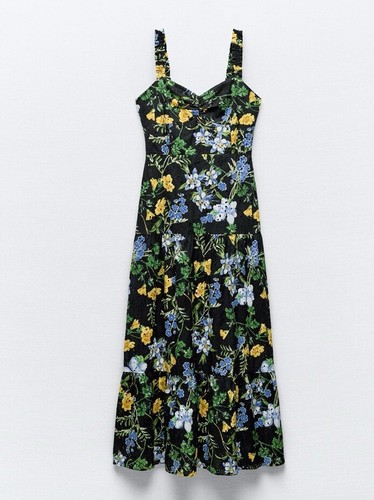 ZARA NWT WOMAN SS24 MIDI FLORAL PRINT DRESS BLACK / YELLOW | 2157/052 - Picture 22 of 23