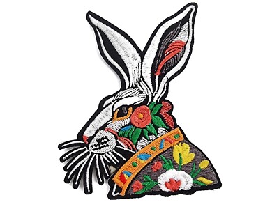 Mittelalter Kunst gestickter Aufnäher Hase ''Mr Whiskers'' Original & Unikat Ritter Volk