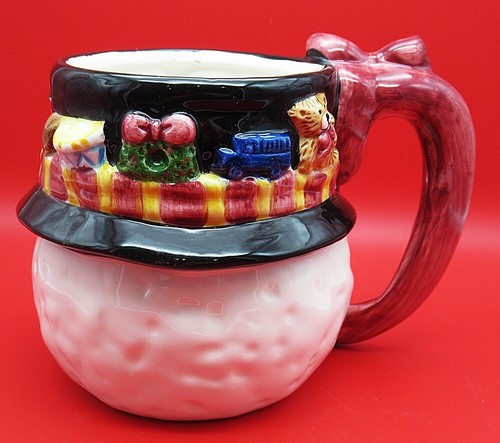 Taza grande de muñeco de nieve de cerámica navideña pintada a mano 1996 vintage 20 oz - Imagen 4 de 5