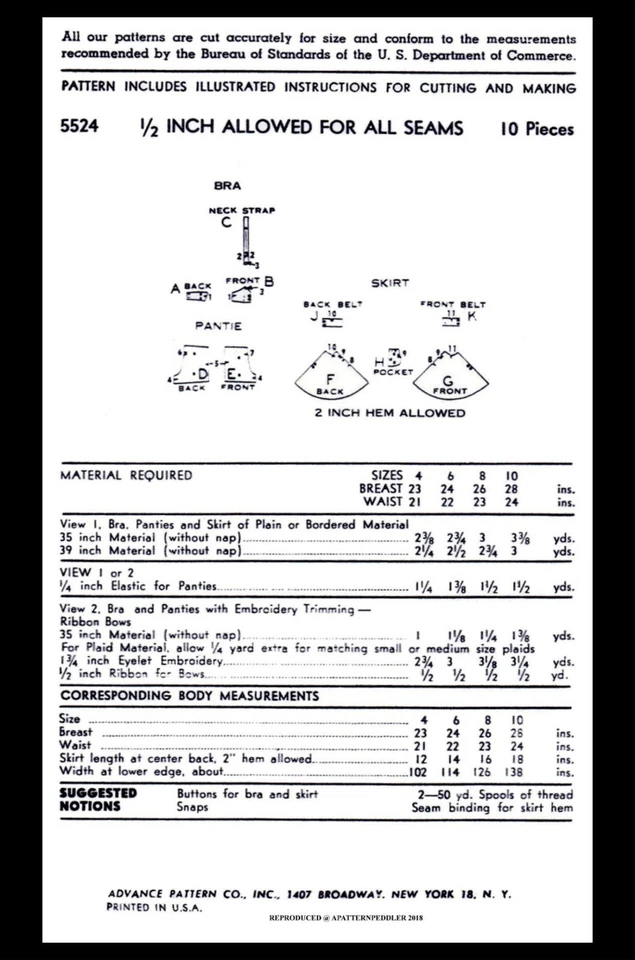 ADVANCE #5524 GIRL's 2pc Beach Romper PLAYSUIT Sunsuit DRESS Pattern TODDLER 4-8 - Image 2 of 3