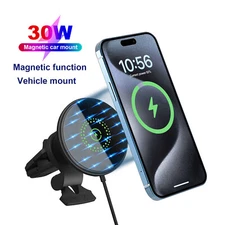 30W Magnetic Car Wireless Charger Phone Holder Bracket For iPhone 16 15 14 13 12
