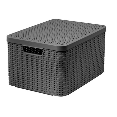 12x Cestino Contenitore Scatola Portaoggetti 12x30L Maniglia Copertina Curva Stile Rattan L Grigio - Foto 2 di 12