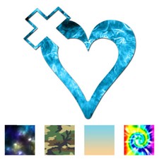 Heart With Cross - Vinyl Decal Sticker - Multiple Patterns  Sizes - ebn4033