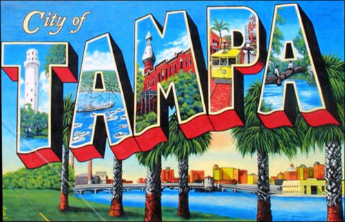 5" TAMPA VINTAGE POSTCARD STYLE HELMET BUMPER TOOLBOX STICKER DECAL USA MADE - Picture 1 of 1
