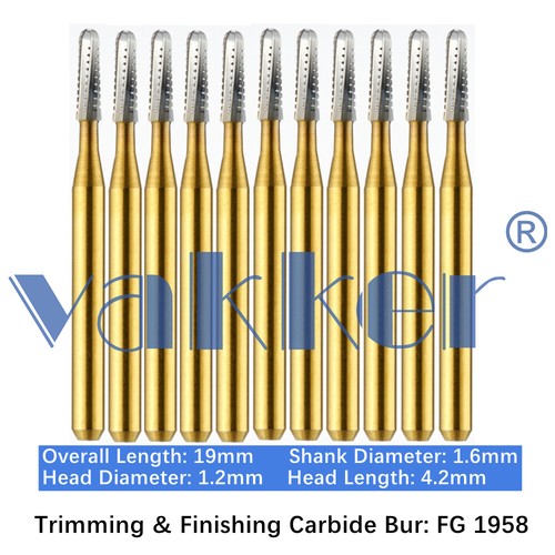 10/Pack Dental Trimming & Finishing Gold Carbide Burs Round Needle Egg FG7106 - Picture 37 of 37