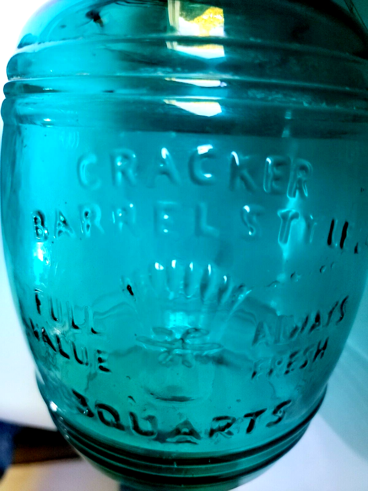 Set of 2 Cracker Barrel Teal Green Glass Cookie Flour Sugar Canisters ...