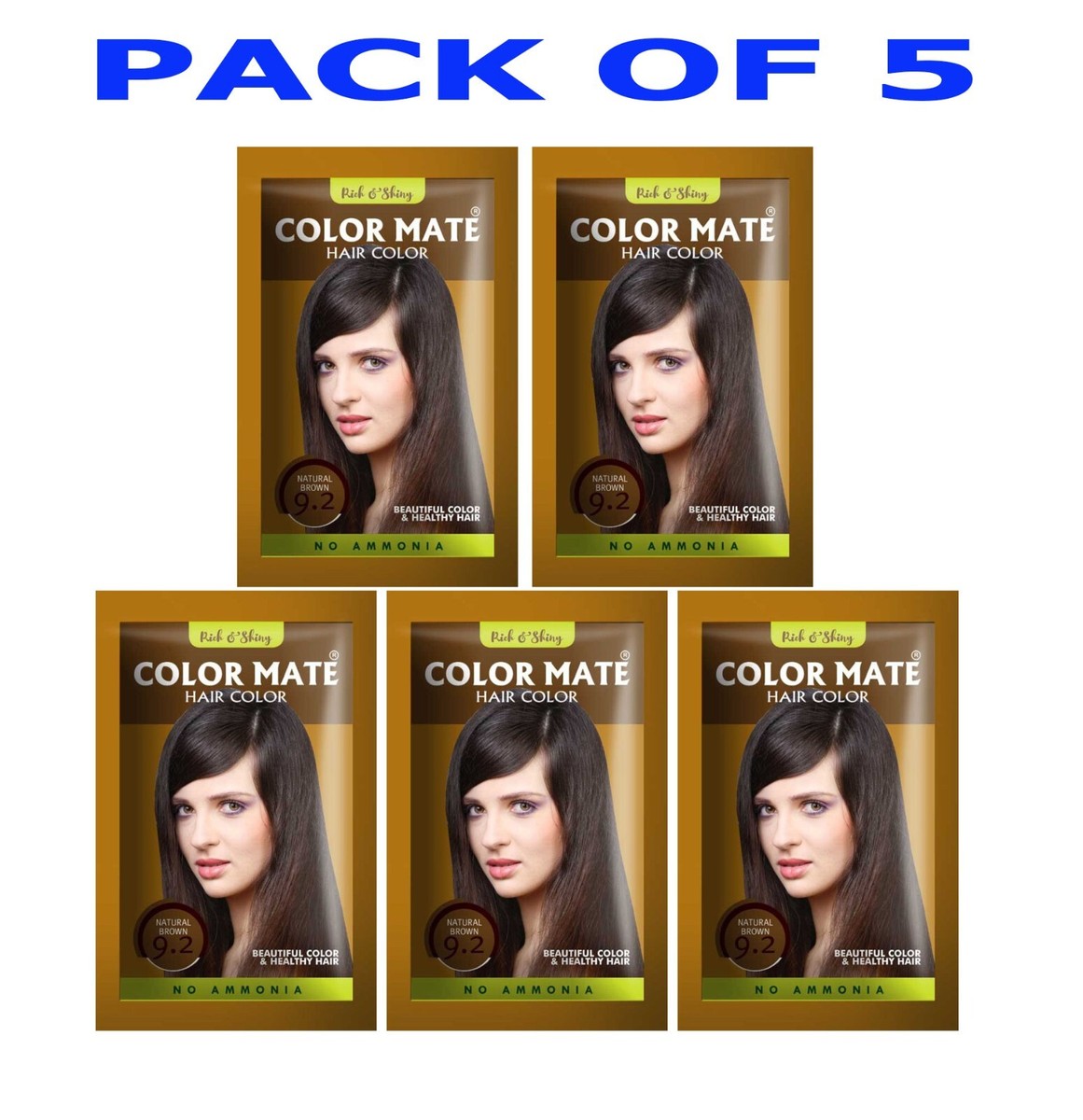 5 x Color Mate Hair NATURAL BROWN 9.2 Herbal Base Hair color -15gm