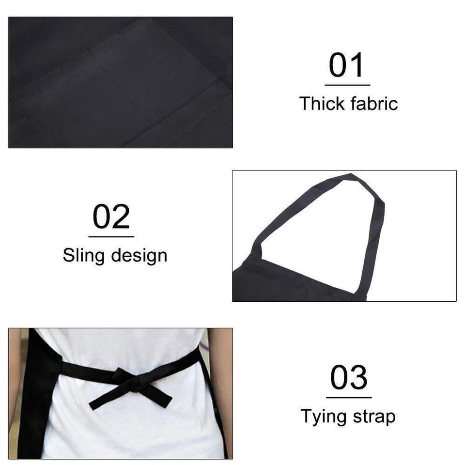 Bulk Black Bib Aprons Unisex Commercial Apron w/ Pockets for Kitchen Restaurant - Image 4 of 4