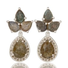Natural Labradorite White Topaz 925 Sterling Silver Jewelry Dangle Earrings