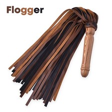 Real Genuine Cow Hide Leather Flogger Wooden Handle Brown Heavy Duty 50 Falls