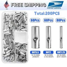 200PCS Copper Bare Wire Splice Terminals Uninsulated Ferrule Crimp Connectors US