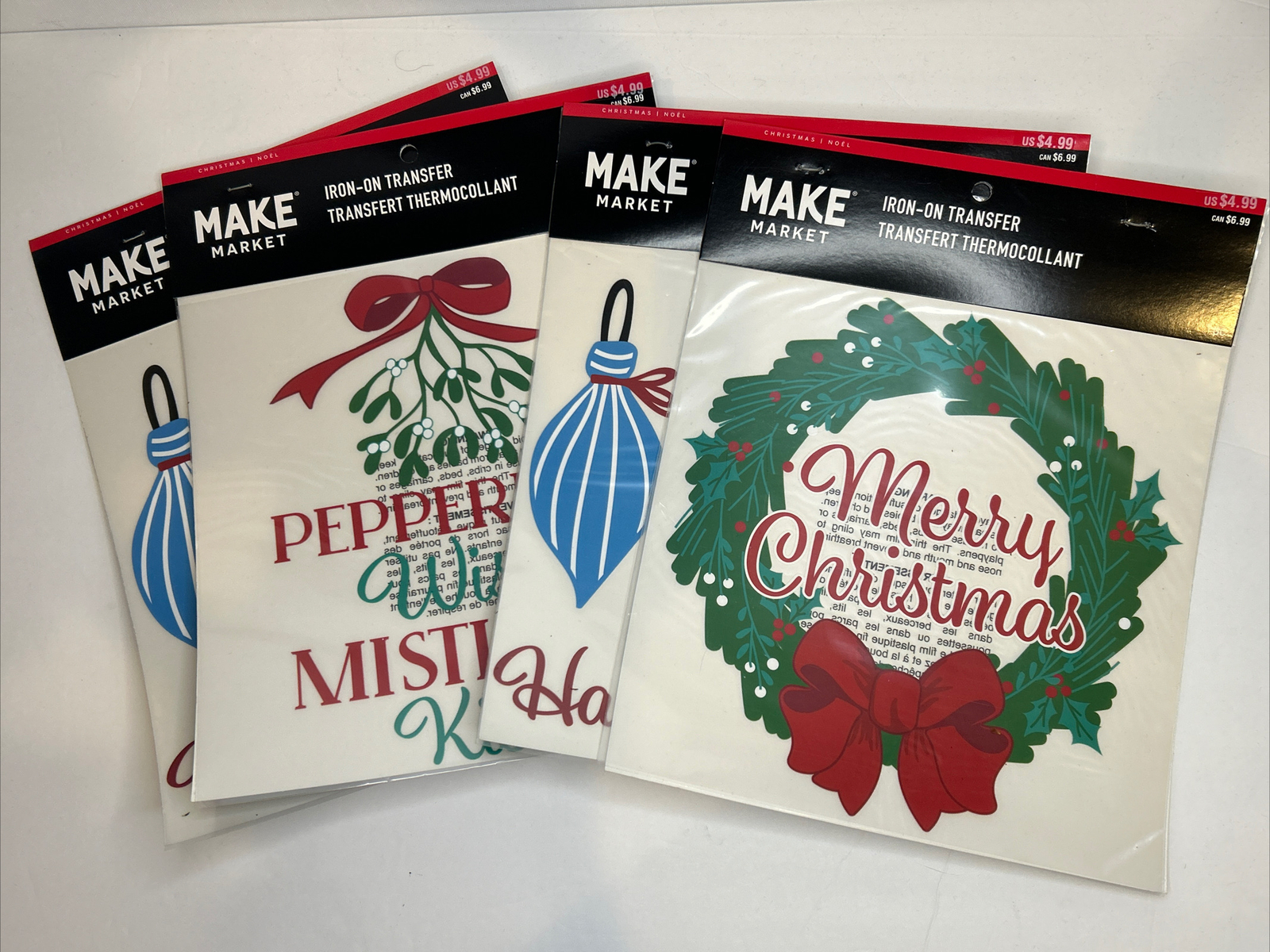 Large Christmas Ironon transfers, Happy Holidays Iron On, Set Of 4