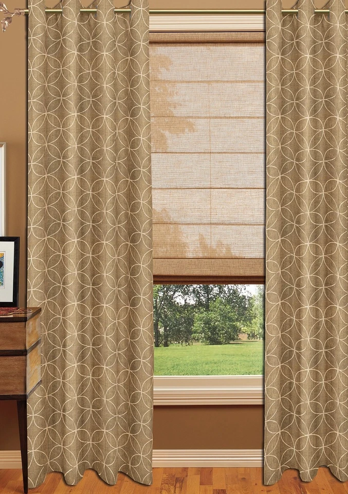 Panel de cortinas de aspecto moderno en marrón con forro, ojal 96" por 60" Foto 2 de 2