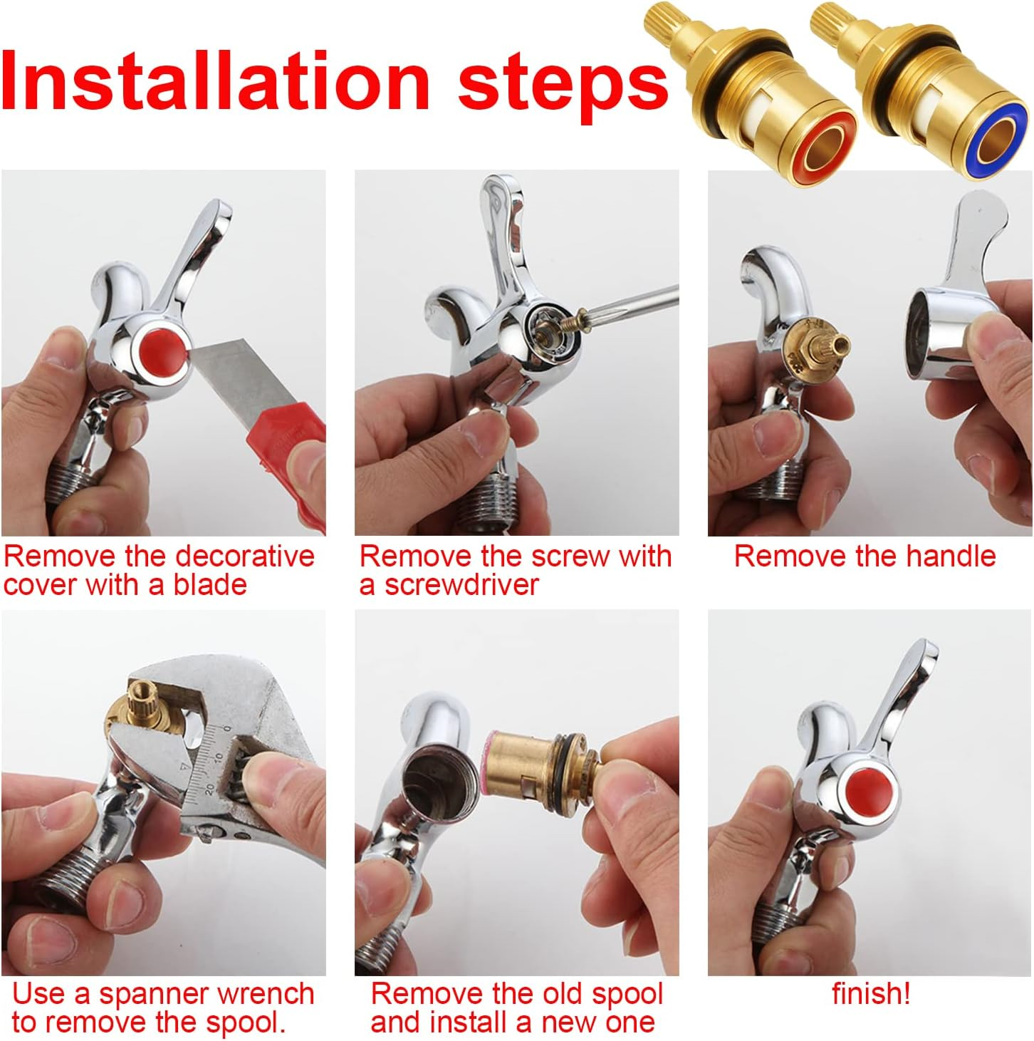 2 Pcs Ceramic Tap Cartridge 1/4 Turn 20 Spline, Tap Valve Replacement