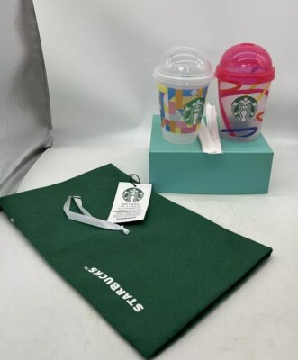 Starbucks Tasse X2 Loop und geometrische Strohhalme & Geschenktüte Konvolut - wiederverwendbar eiskalt