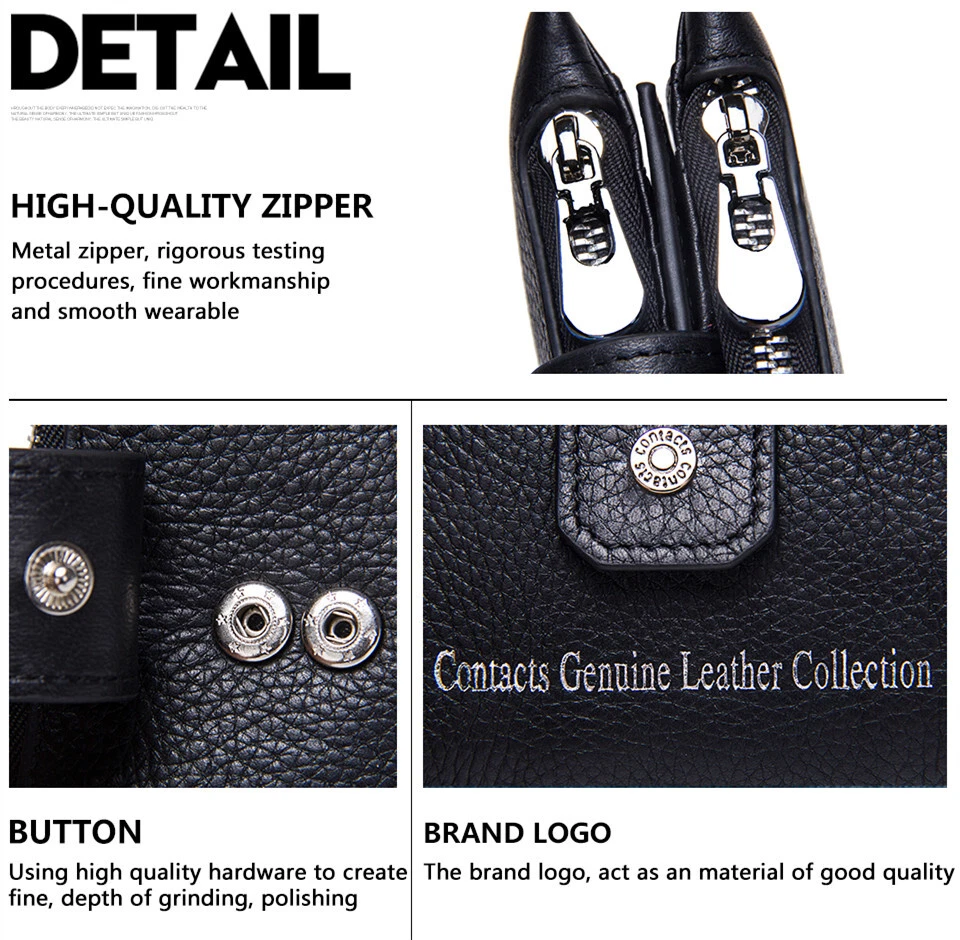 Contacts Men's Genuine Leather Wallet SIM SD Photo 9 Credit Card Holder Trifold - Image 4 of 4