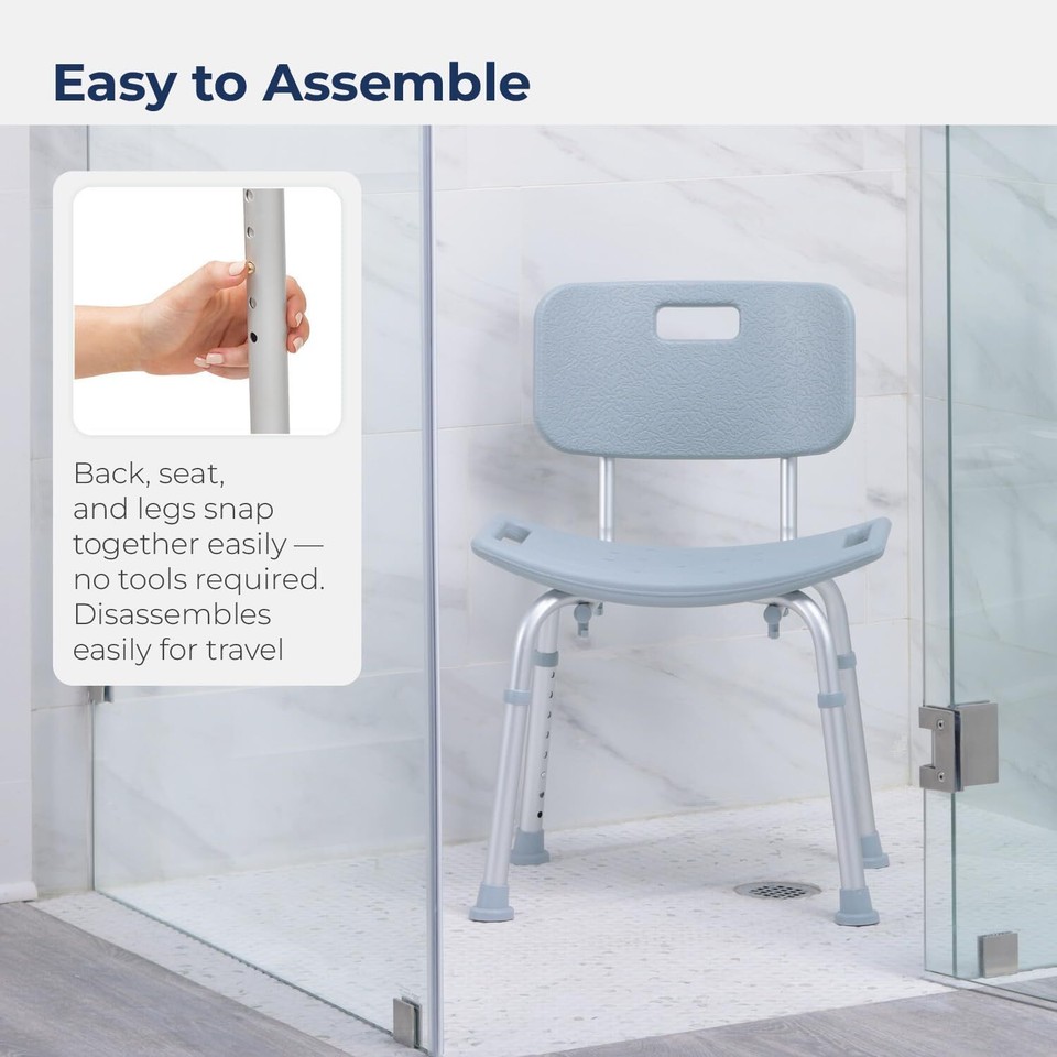Drive Medical Bathroom Safety Shower Tub Bench Chair w/Back, Gray
