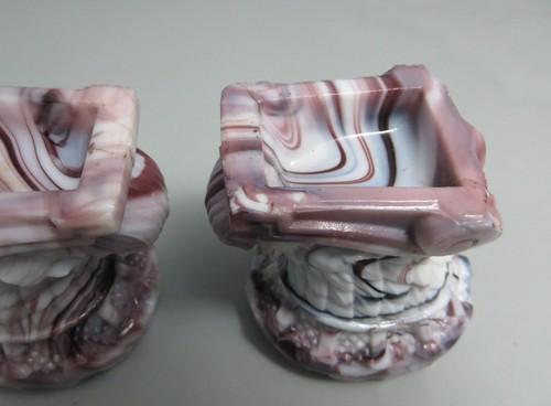 Pair of Purple Malachite Glass Cornucopia/Shell of Plenty Vases - Marble/Slag - Picture 11 of 11