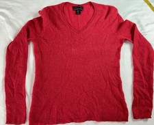 Tahari Pure Luxe Sweater Womens sz Small Cashmere Red Cozy Soft Hole Worn