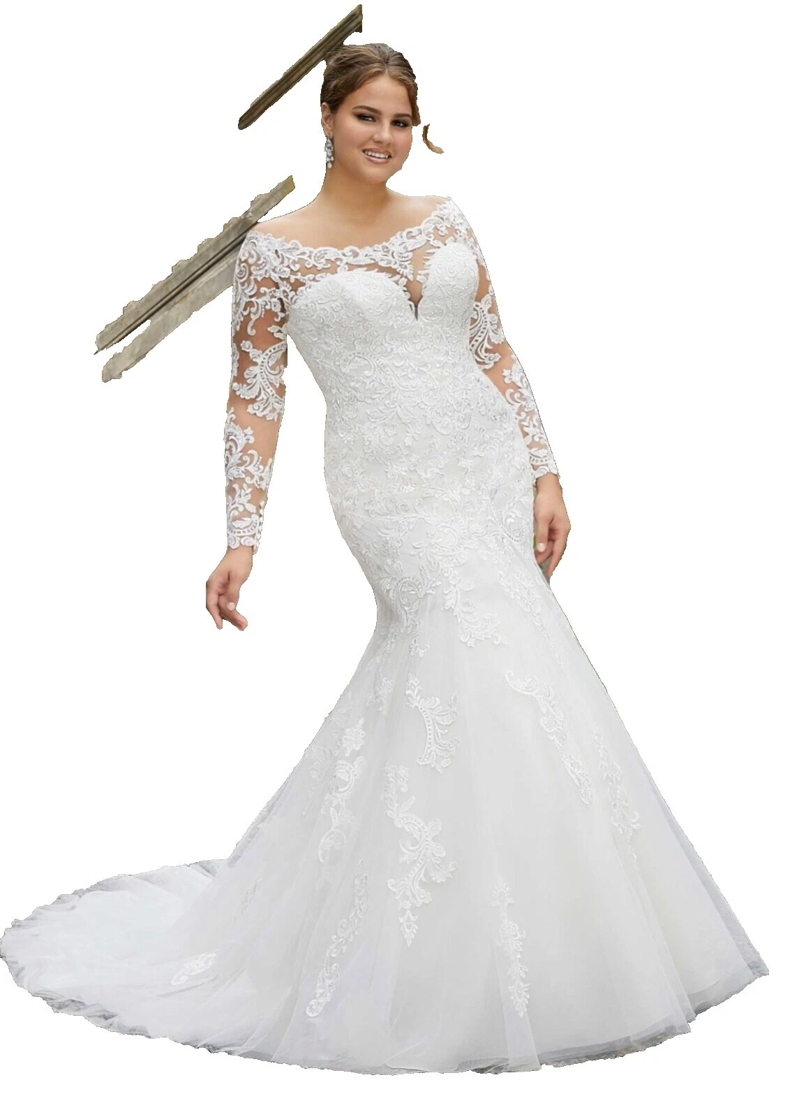 Manga Larga Boda vestidos de mujer Talla 26W Blanco