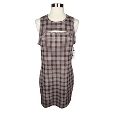 Originality. Plaid Mini Shift Dress Size Large Y2K Short Brown Clueless 90s