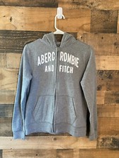 Abercrombie Kids Gray Full Zip Fleece Jacket Hoodie Boys Sz 15/16 Preppy Y2K