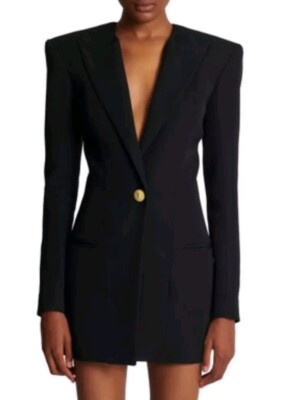 balmain black blazer dress Grain De Poudre Single Breasted FR 36 US 4 S Org $2,850 Sparkly Crystal Rhinestone Mini western bride and a signature sensual Color:White/Blush