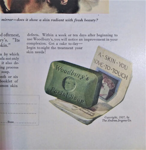 Pubblicità vintage 1927 Woodbury Jergens sapone, pelle che ami toccare - Foto 4 di 4