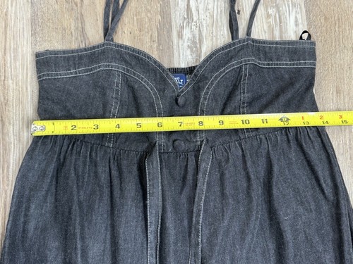 Maxi vestido azul asfalto Y2K gris cintura imperio mezclilla algodón en niveles pequeño - Imagen 5 de 8