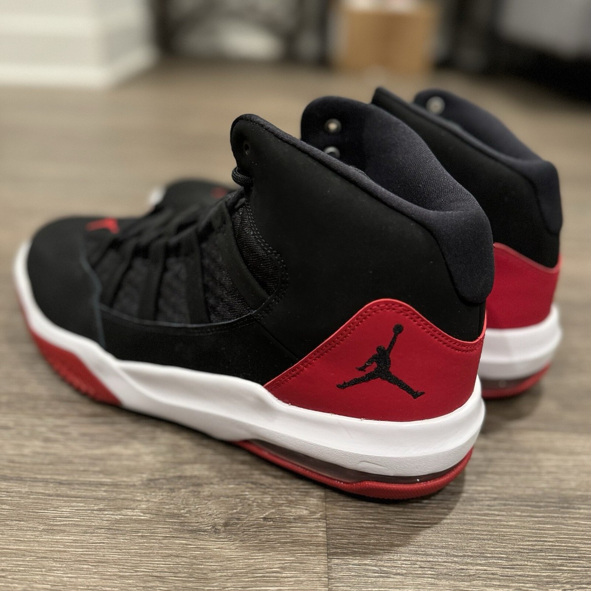 Size 12 - Air Jordan Max Aura Black Gym Red for sale online | eBay