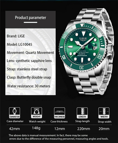 LIGE Herrenuhr Marke Leuchtender Stahl Armbanduhr Geschäft Herren Quarz Datum Uhren - Bild 9 von 18
