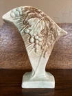 Vintage McCoy Art Pottery Vase Grapes & Leaves Green & Brown Rustic 1940s