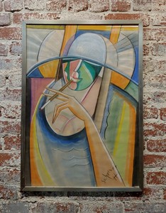 Hugo Scheiber Portrait Of A Stylish Woman Cubist Painting
