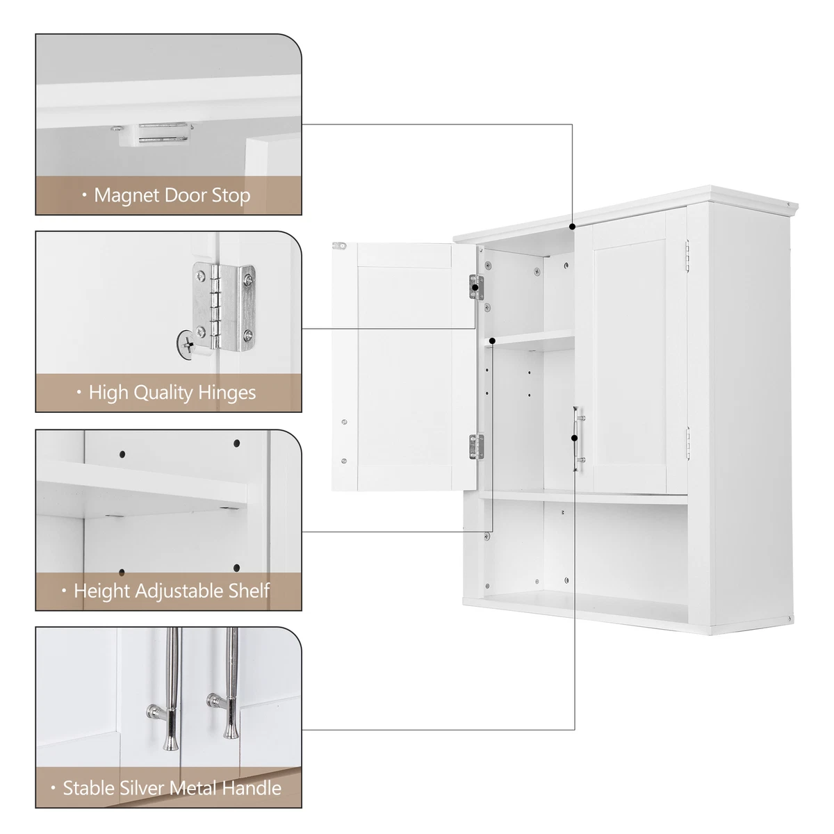 Mueble de pared de baño sobre inodoro botiquín de almacenamiento con 2 puertas y estantes