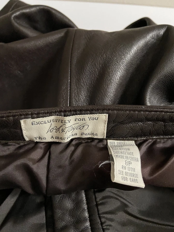 Lord Taylor Brown Lamb Leather Pants Size 8P High Waist Straight Leg Lined - Image 4 of 4