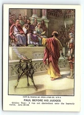 1928 LITTLE BIBLE LESSON PICTURES BIBLE SCHOOL PAUL BEFORE HIS JUDGES P3197