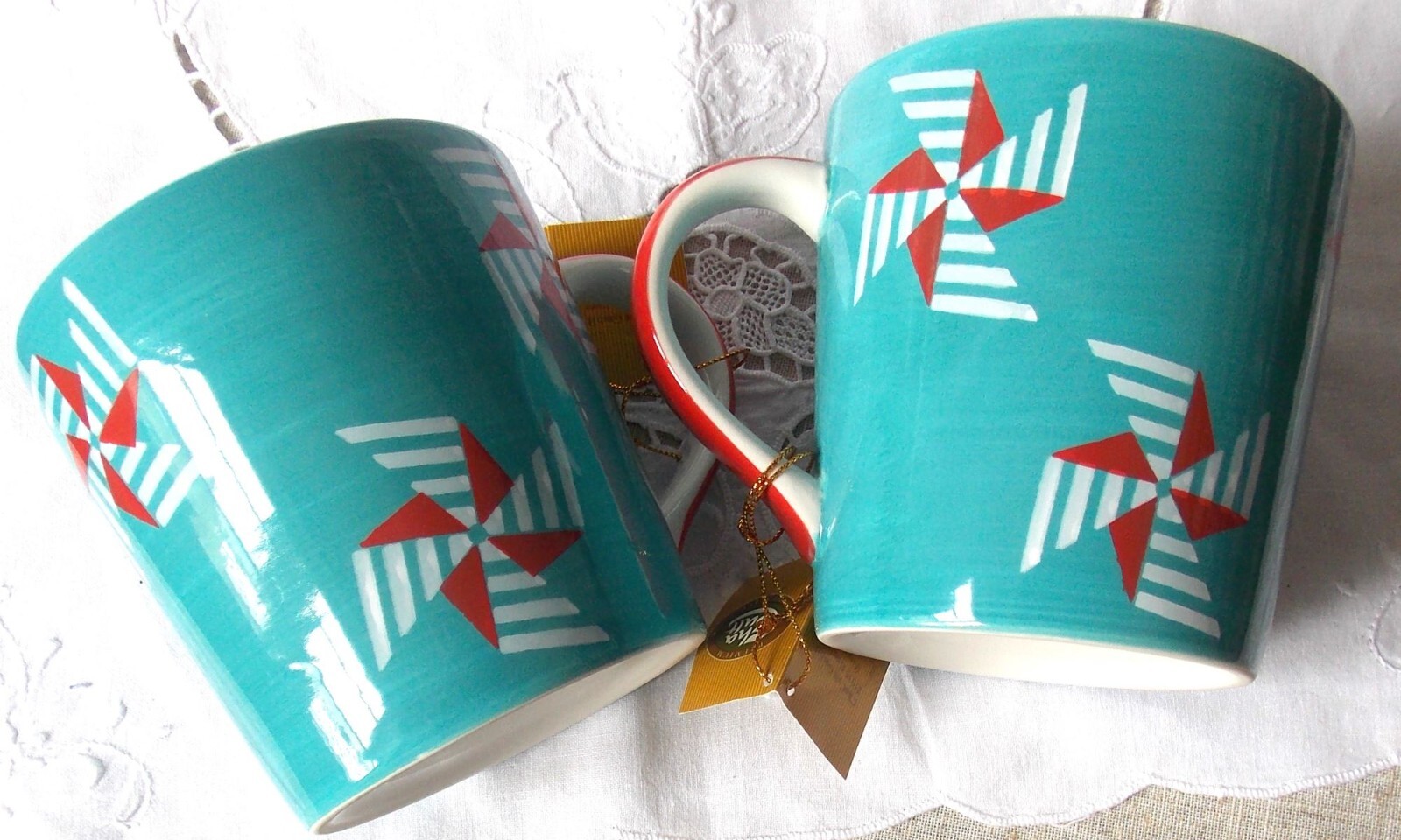 Tasses à thé en céramique avec motif moulinets bleus pour cuisine