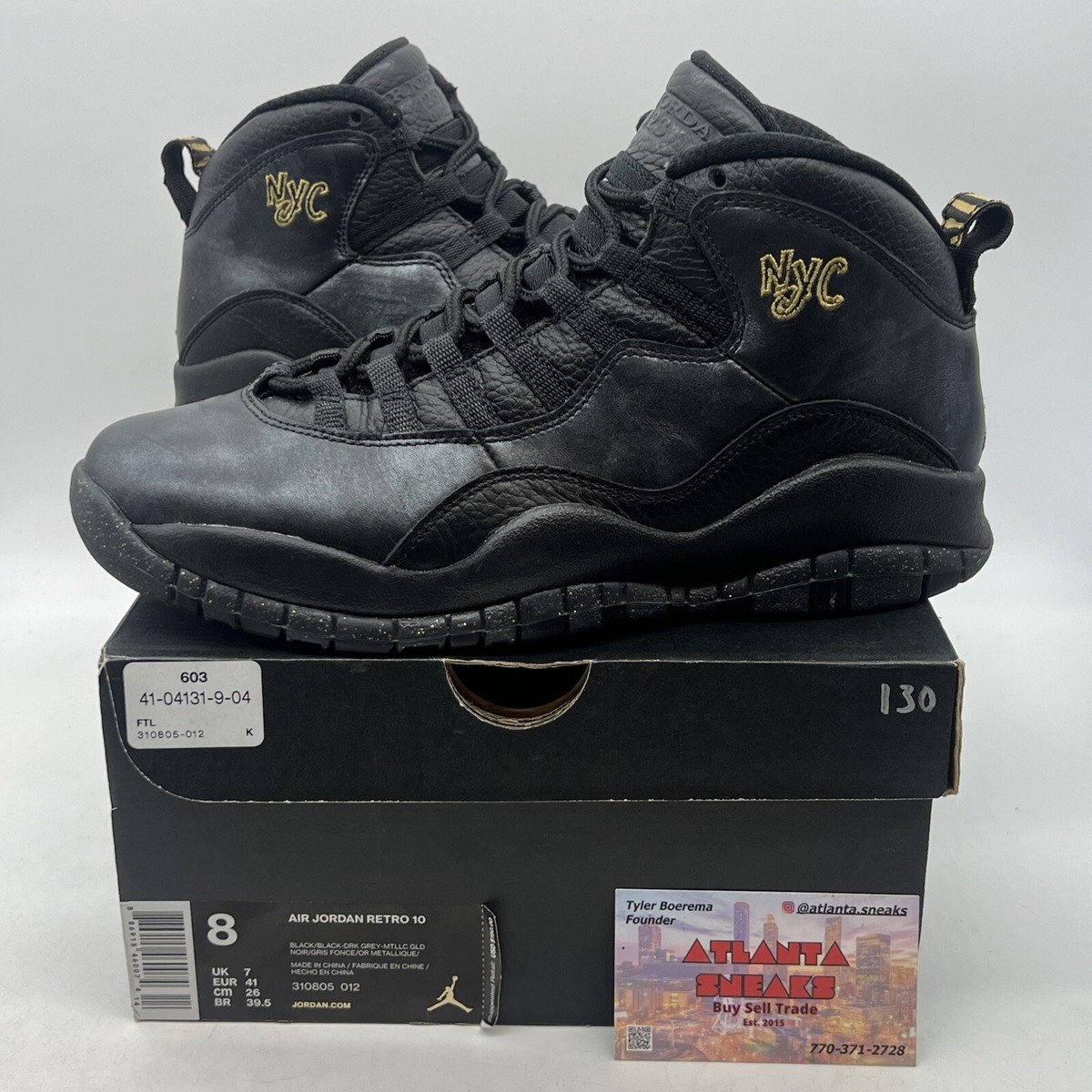 Size 8 - Air Jordan 10 Retro NYC Black Leather Gold (310805-012