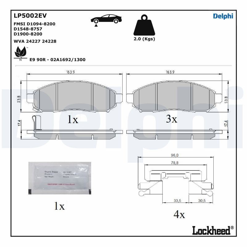 Jeu de 4 plaquettes de frein Nissan Leaf electrique NV200 fourgon e-NV200