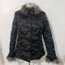 Lb Le Big Black Stitched Jacket Real Fur Collar & Cuffs Made In Italy M