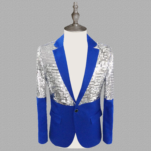 Men Sequin Notch Lapel Suit Blazer Tuxedo Jacket Coat Showman Costume Casual - Picture 12 of 13